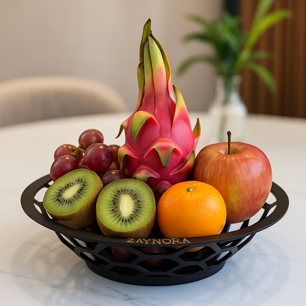 ZAYNORA Modern Stainless Steel Fruit Basket 25Cm - Elegant Openwork Design for Home Décor